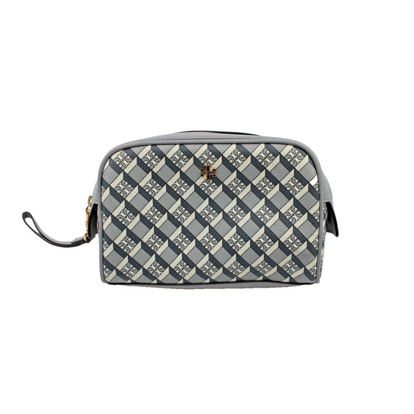 B6 Auth TORY BURCH Geometric Logo Essential Pouch Wristlet Makeup Bag $115 Gray - Picture 1 of 6